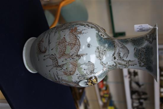 A large Chinese enamelled porcelain hundred deer baluster vase, Republic period or later, 51cm